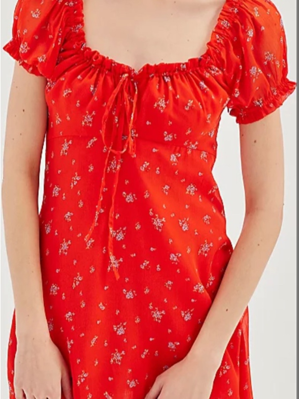 Uo Becca Printed Puff Sleeve Mini Dress In Red Multi